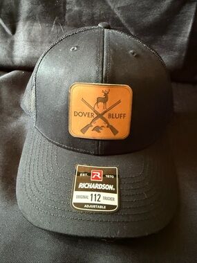 New Richardson 112 Trucker Hat with Dover Bluff Leather Patch - Black